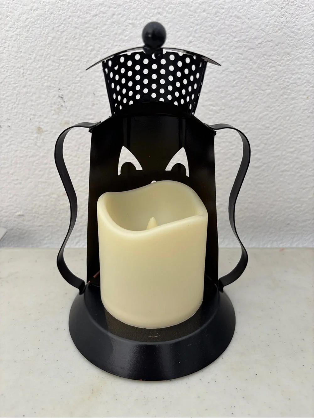 Halloween Pumpkin Lantern - Orange & Black Metal Decorative Lantern
